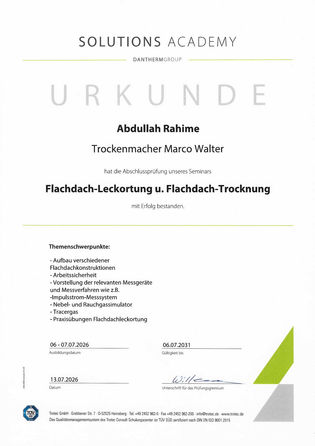 Urkunde-Abdullah-Rahime-Teilnahm-ebestätigung-Flachdachleckortung--+-Flachdachtrocknung
