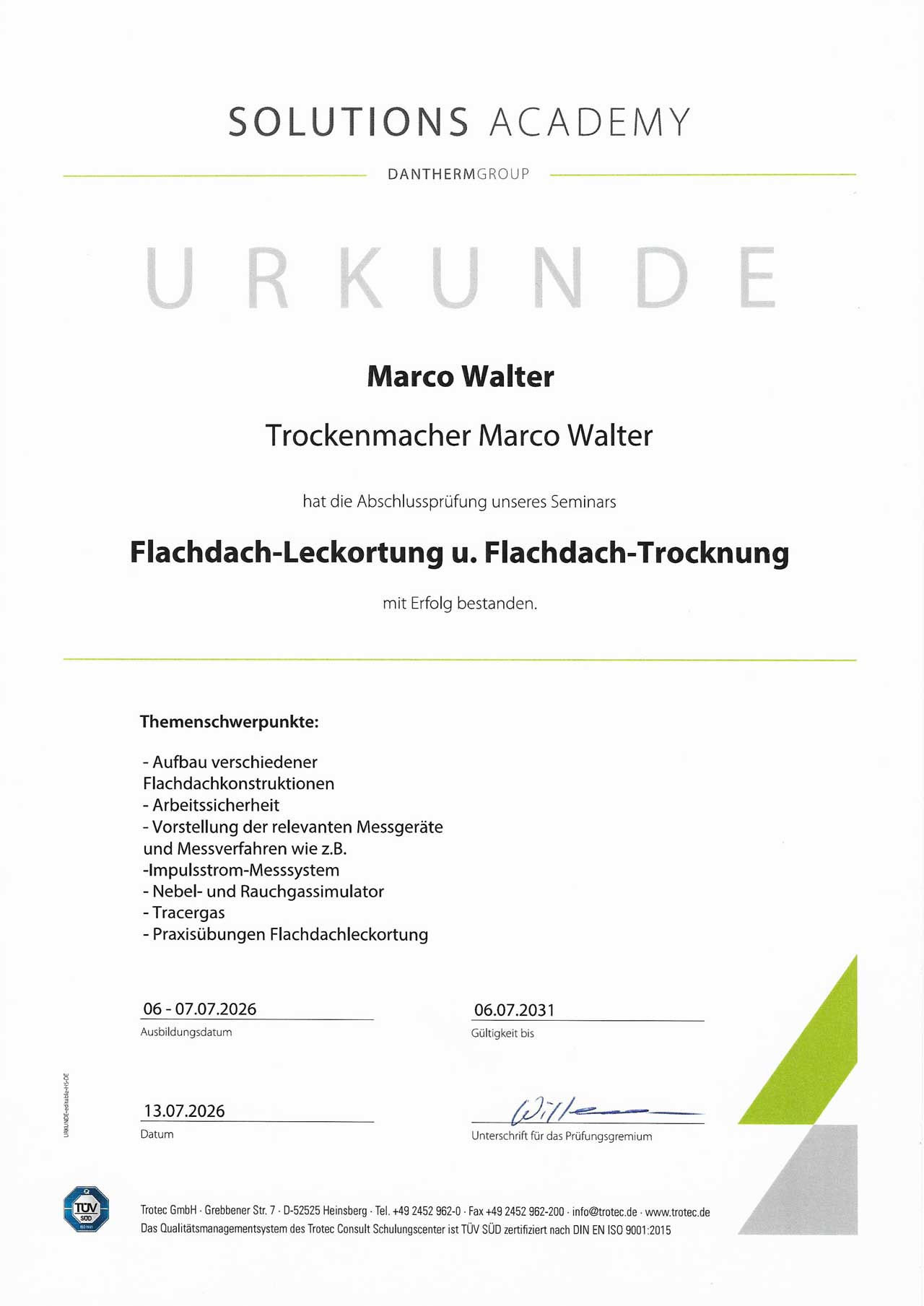 Urkunde-Marco-Walter-Teilnahmebe-stätigung-Flachdachleckortung-+--Flachdachtrocknung